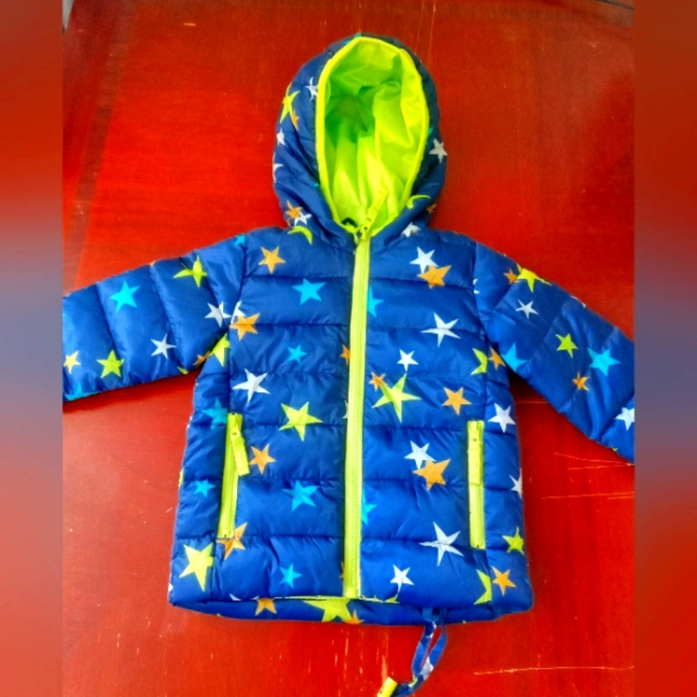 Okie Dokie Starry Blue Puffer Jacket Neon Girls Size 24 Month